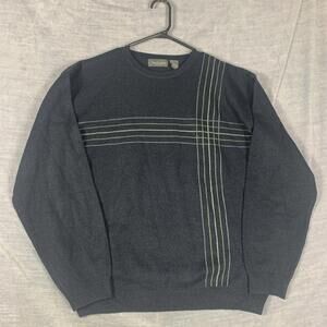 Van Heusen Mens Crewneck Sweater Large Blue Stripe Knit Vintage Made Korea
